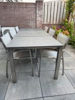 RVS Tuintafel met 6 Stoelen, Ophalen, Gebruikt, Rechthoekig, Rvs
