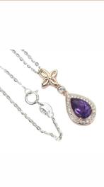 Verzilverde hals ketting met natuurlijke amethist, Sieraden, Tassen en Uiterlijk, Kettingen, Verzenden, Paars, Nieuw, Met edelsteen