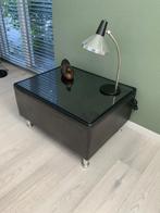 Design Salontafel Leer, Kubistisch, glazen beschermblad, Ophalen of Verzenden, Gebruikt, Rechthoekig