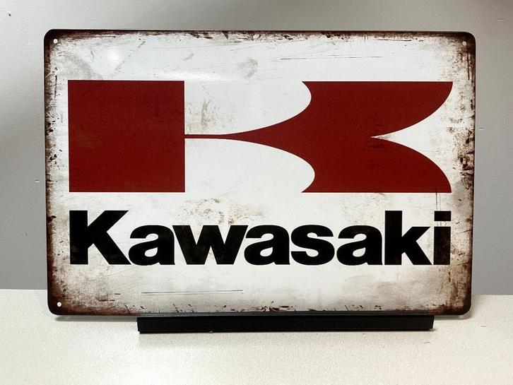 Kawasaki metalen reclamebord (Old Look), Verzamelen, Automerken, Motoren en Formule 1, Nieuw, Motoren, Ophalen of Verzenden