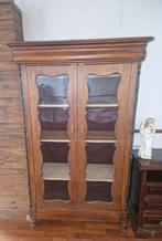 Antieke houten vitrinekast met glazen deuren, 100 tot 150 cm, Glas, 150 tot 200 cm, 25 tot 50 cm