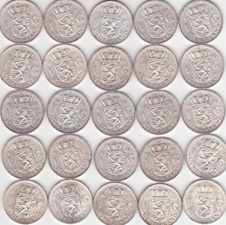 GULDENS 25 STUKS ZILVER, Postzegels en Munten, Munten | Nederland, 1 gulden, Koningin Juliana, Zilver, Ophalen of Verzenden