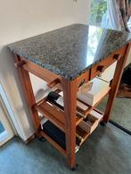 Keuken trolley op wieltjes met zwart marmeren blad, Ophalen, Zwart, 50 tot 100 cm, Zo goed als nieuw