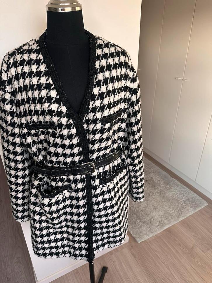 Mooie Mango Jasje - Pepita Print, Kleding | Dames, Jasjes, Kostuums en Pakken, Zo goed als nieuw, Jasje, Maat 42/44 (L), Zwart