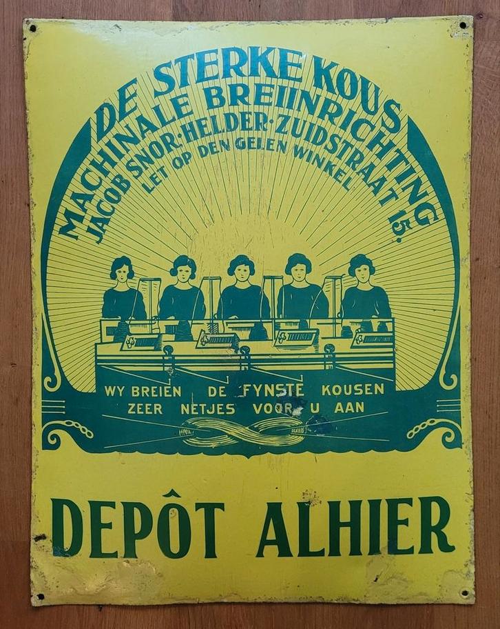 Zeldzaam emaille bord De sterke kous, Verzamelen, Merken en Reclamevoorwerpen, Gebruikt, Reclamebord, Ophalen of Verzenden