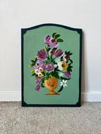 Met bloemen beschilderd paneel, 35x25cm. Boho bohemian Ibiza, Minder dan 50 cm, Gebruikt, Oorspronkelijke maker, Verzenden