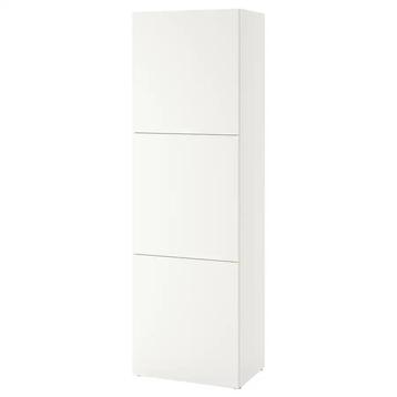 Ikea Besta hoge kast met 3 deuren, hoogglans wit