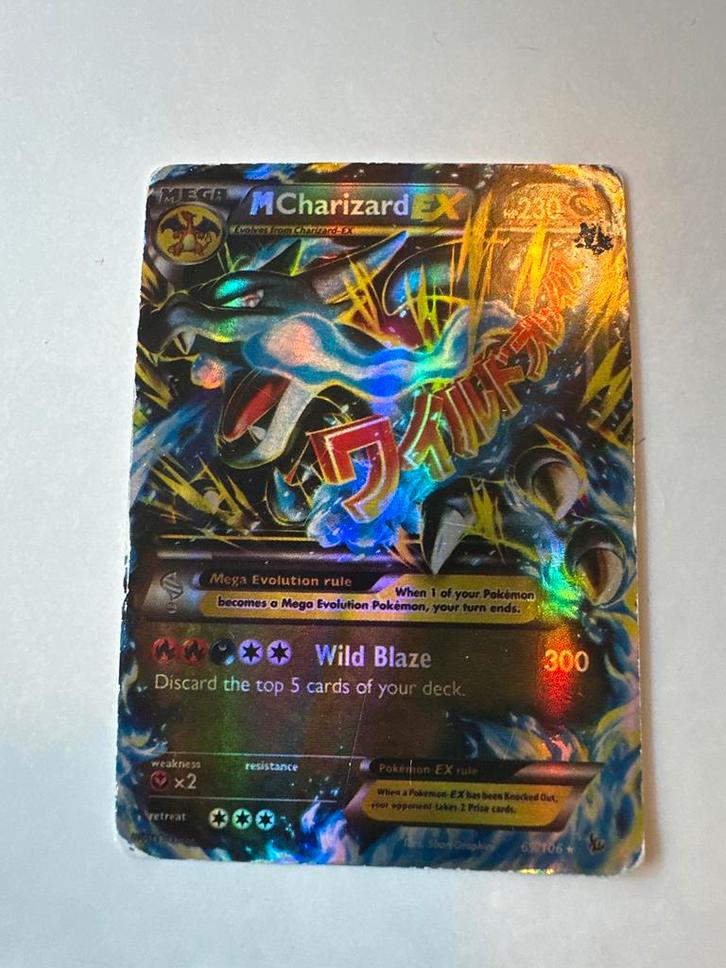 M Charizard EX Pokemonkaart - Zeldzaam!, Hobby en Vrije tijd, Verzamelkaartspellen | Pokémon, Gebruikt, Losse kaart, Foil, Ophalen of Verzenden