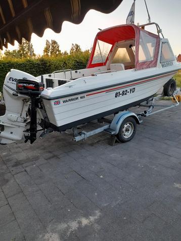 Visboot Warrior 165 75pk en 4pk hulpmotor en trailer. beschikbaar voor biedingen