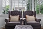 Klassieke fauteuils met hocker, Ophalen, Zo goed als nieuw, 75 tot 100 cm, Stof