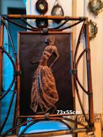 Vintage Metalen Wanddecoratie met Bamboe Frame, Ophalen of Verzenden