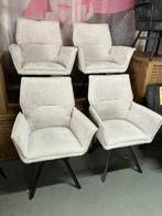 4 nieuwe luxe draai / kuipstoelen in  beige/ecru weefstof, Ophalen, Overige kleuren, Nieuw, Metaal