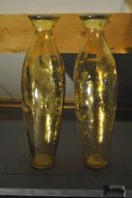 Vazen, 2 stuks, handgeblazen, 45,5 cm hoog, decoratie, Geel, Ophalen of Verzenden, Minder dan 50 cm, Glas