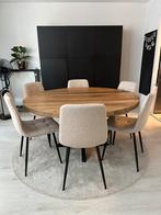 Ronde eettafel 150cm elmwood met metalen matrix poten, Huis en Inrichting, Ophalen, Gebruikt, 100 tot 150 cm, 150 tot 200 cm