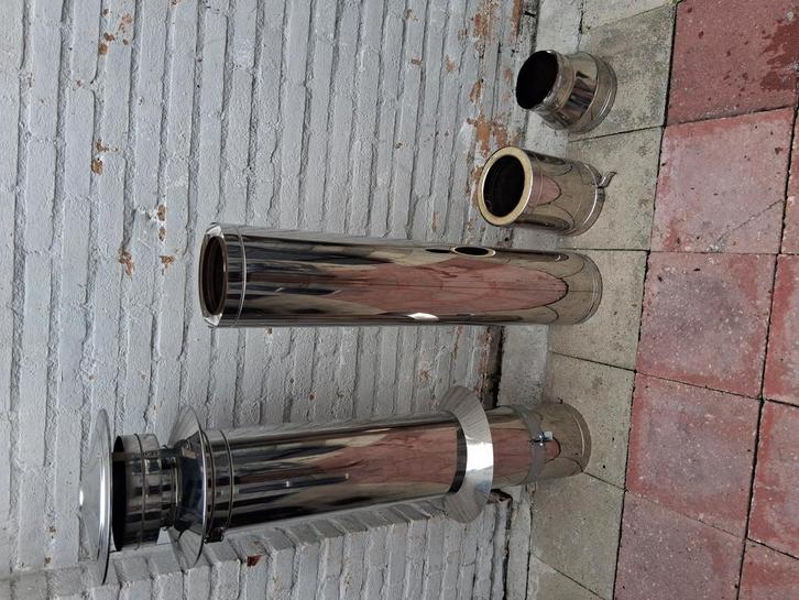 Rvs dubbelwandig stookkanaal compleet met kapotte etc, Doe-het-zelf en Verbouw, Buizen en Afvoer, Rvs, Minder dan 2 meter, 80 mm of meer