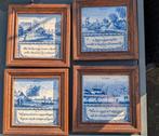 4 Ingelijste Delfts Blauwe Tegeltjes - Seizoenen, Antiek en Kunst, Antiek | Wandborden en Tegels, Ophalen