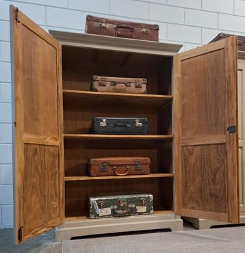 Brocante/Landelijke set houten kledingkasten, zandkleur - afbeelding 5