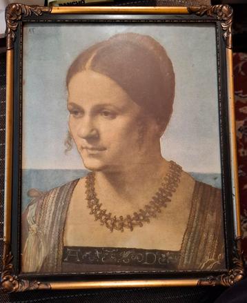 Antieke Print in Lijst - Portret van een Dame beschikbaar voor biedingen