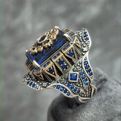 Zilveren 925  heren ring met sapphire steen, Sieraden, Tassen en Uiterlijk, Ringen, Nieuw, Heer, Zilver, Ophalen of Verzenden