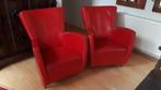 Rode Jess Design fauteuils, 2 rood leren stoelen, Huis en Inrichting, Fauteuils, Ophalen, Minder dan 75 cm, Zo goed als nieuw