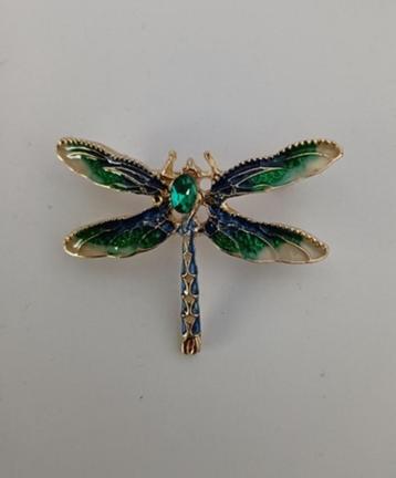 Goudkleurige broche libelle groen paars beschikbaar voor biedingen