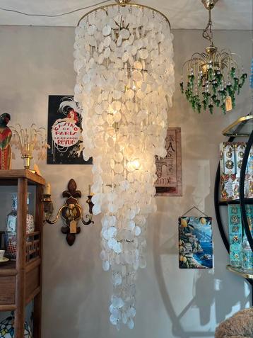 Xxl vintage capiz schelpen hanglamp parelmoer 60’s design beschikbaar voor biedingen