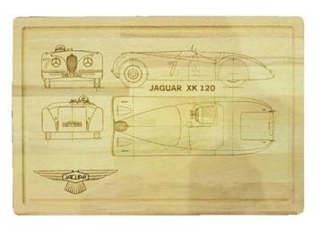 Snijplank met Jaguar XK-120 lijntekening gegraveerd - Nieuw beschikbaar voor biedingen