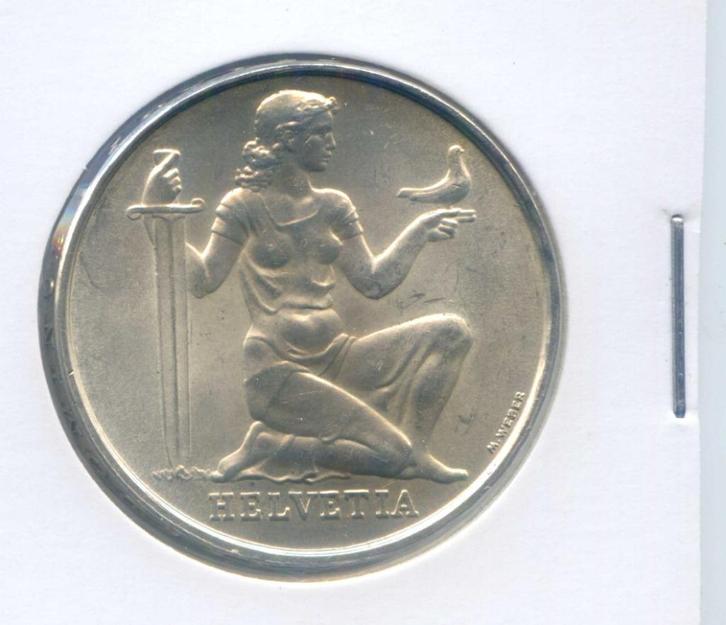 Zwitserland 5 Francs 1936 UNC, Postzegels en Munten, Munten | Europa | Niet-Euromunten, Overige landen, Zilver, Ophalen of Verzenden