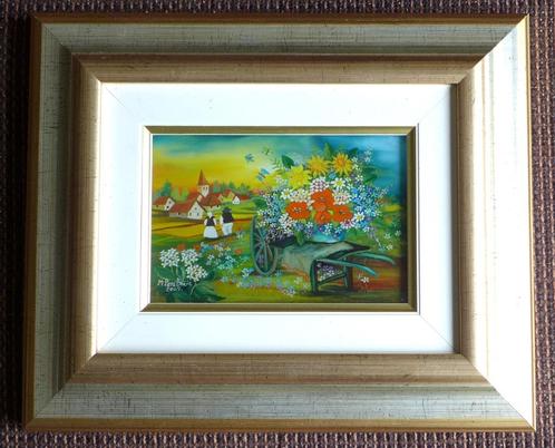 Kroatisch naïef achter glas schilderij, Antiek en Kunst, Kunst | Niet-Westerse kunst, Ophalen of Verzenden
