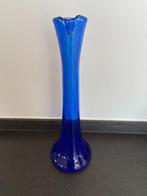 Kobalt blauwe vaas - glas, Gebruikt, Blauw, Ophalen of Verzenden, Glas