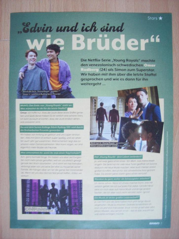 Artikel Omar Rudberg Young Royals Duits tijdschrift Bravo A4, Verzamelen, Muziek, Artiesten en Beroemdheden, Nieuw, Boek, Tijdschrift of Artikel
