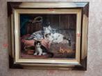 prachtig olieverf schilderij kitten J. van Doorn, Ophalen of Verzenden