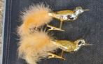 2 glazen gouden kerstboom vogels op knijper klip, Ophalen of Verzenden