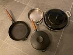 Te koop pannen voor een gaskooktoestel, Huis en Inrichting, Keuken | Potten en Pannen, Ophalen, Gebruikt, Gietijzer, Pannenset