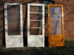 205,5hx80,5br Drie x antieke eiken binnendeuren met glas, Antiek en Kunst, Antiek | Overige Antiek, Ophalen