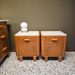Set Art Deco Nachtkastjes - Uniek Birdseye Esdoorn & Marmer, Ophalen of Verzenden
