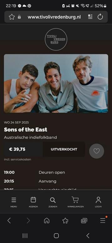 2 kaartjes sons of the east tivoli vredenburg utrecht beschikbaar voor biedingen