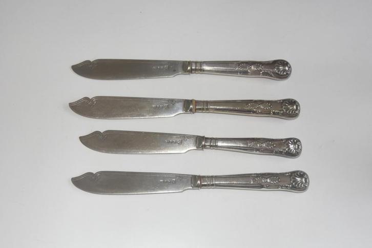 4 Antieke verzilverde vismessen Sheffield UK 1925, Antiek en Kunst, Antiek | Bestek, Ophalen of Verzenden