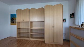 3-delige kastenset – kledingkast + boekenkasten – beukenlook beschikbaar voor biedingen