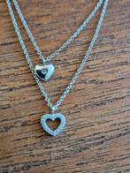 Zilveren ketting met 2 hartjes 45 cm lang, Ophalen of Verzenden, Zilver, Zilver, Verstelbaar
