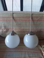 2x Vintage bollamp, schoollamp gispenstijl, Huis en Inrichting, Ophalen, Gebruikt, 75 cm of meer, Glas