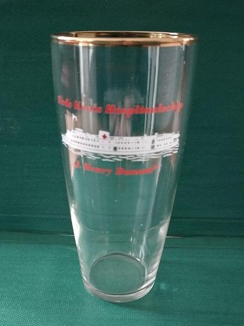 vintage bierglas Rode Kruis Hospitaalschip, J. Henry Dunant, Verzamelen, Glas en Borrelglaasjes, Zo goed als nieuw, Bierglas, Ophalen of Verzenden