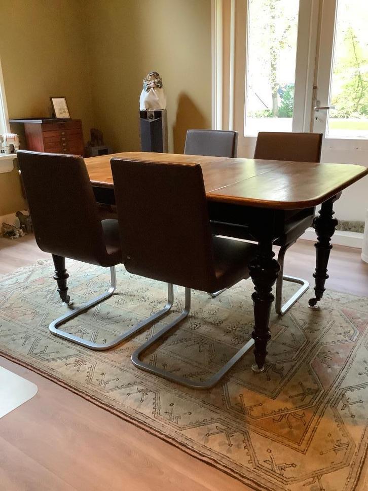 Rolf Benz Eetkamer stoelen, Huis en Inrichting, Stoelen, Gebruikt, Vier, Leer, Metaal, Grijs, Ophalen