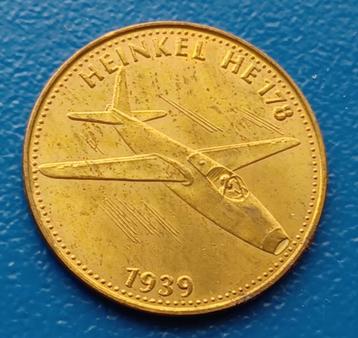 Shell Token - Man in Flight - Heinkel HE 178 messing, rond  beschikbaar voor biedingen