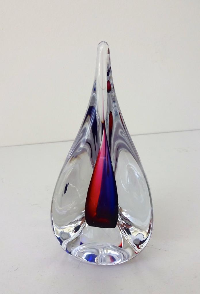 Glazen object helder rood en blauw driehoekige vorm 3832-g, Antiek en Kunst, Antiek | Glas en Kristal, Ophalen of Verzenden