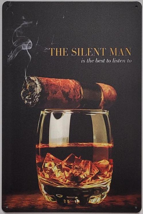 The silent man whiskey cigar reclamebord van metaal wandbord, Huis en Inrichting, Woonaccessoires | Wanddecoraties, Nieuw, Ophalen of Verzenden