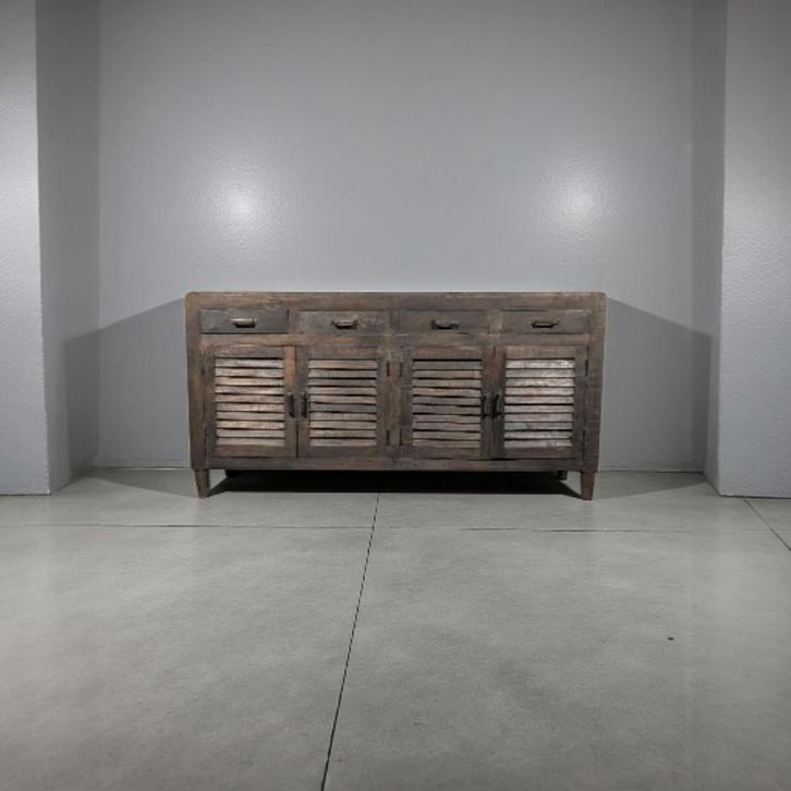 Louvre dressoir landelijk 180 cm  buffetkast teak, Huis en Inrichting, Kasten | Dressoirs, Zo goed als nieuw, 25 tot 50 cm, Ophalen of Verzenden