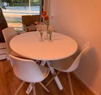 Witte ronde eettafel + 4 stoelen, Huis en Inrichting, Tafels | Eettafels, Ophalen, 100 tot 150 cm, Rond, Zo goed als nieuw