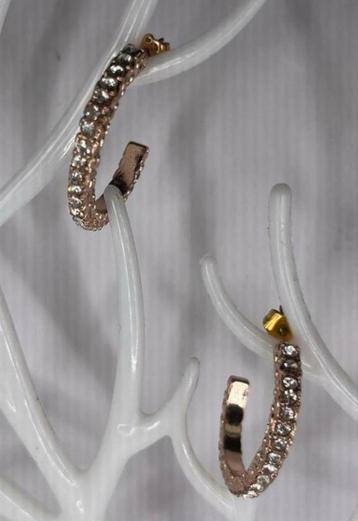 MOOIE GOUDKLEURIGE HALF RONDE STRASS STEENTJES OORBELLEN  beschikbaar voor biedingen