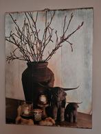 Schilderij met vaas en Schotse Hooglanders, Huis en Inrichting, Ophalen of Verzenden